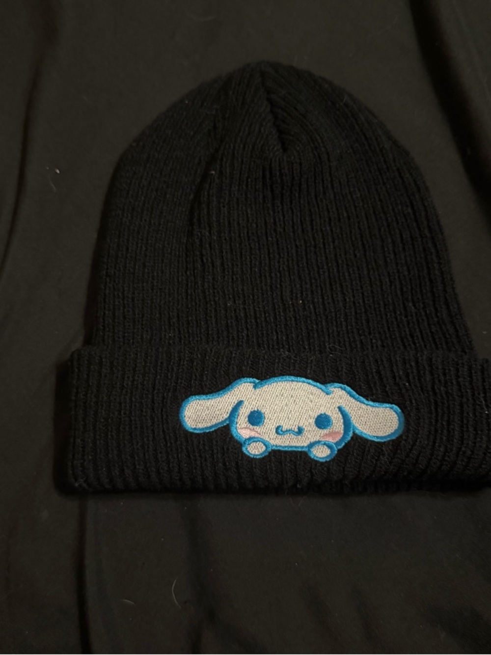 Black Kids Beanie with Blue & White Character Patch